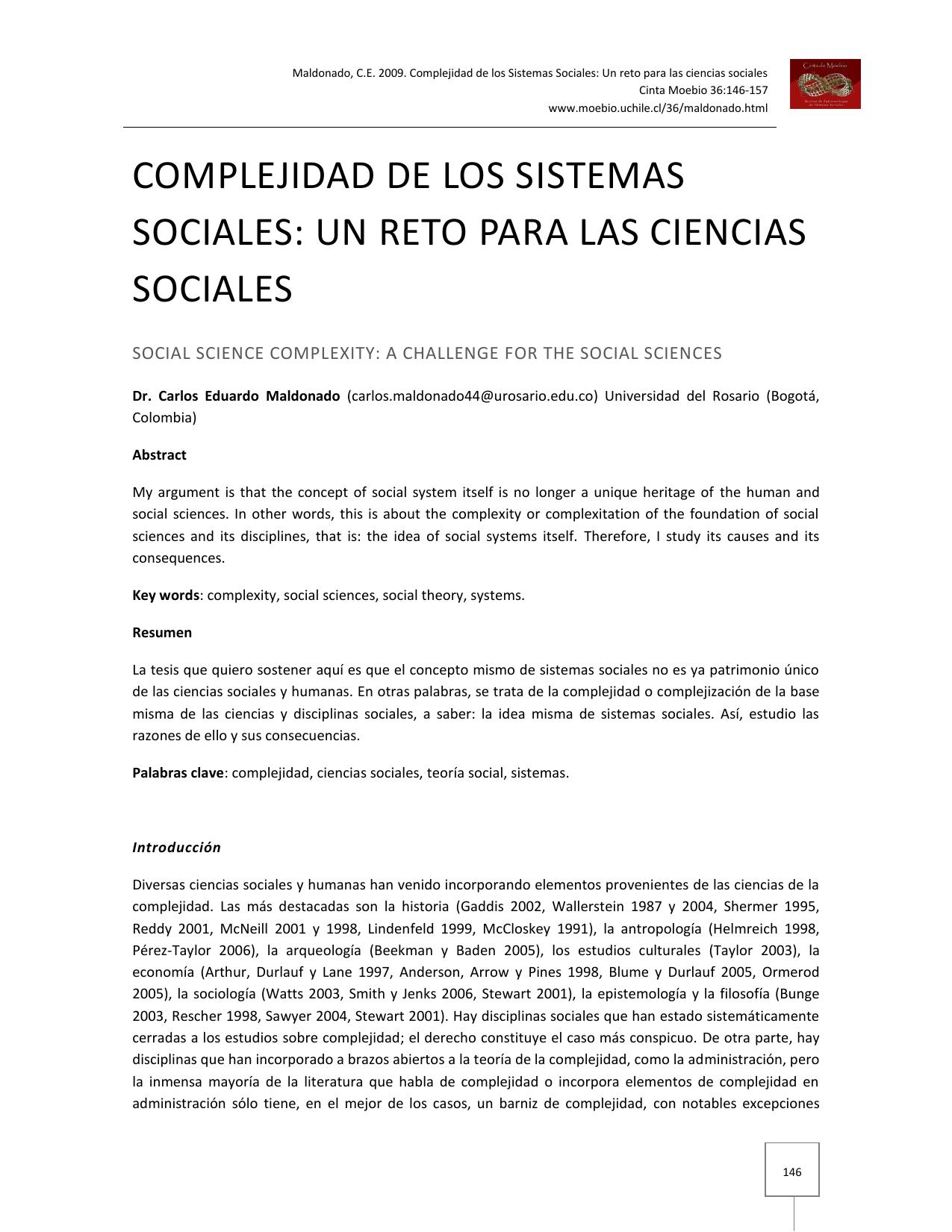 Complejidad de los sistemas sociales: un reto para la ciencias sociales